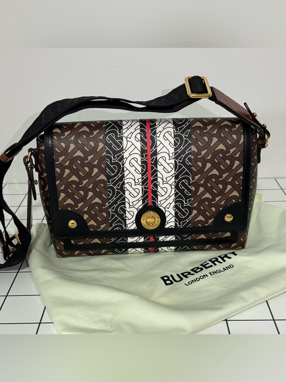 Burberry Monogram note crossbody bag e-canvas medium size